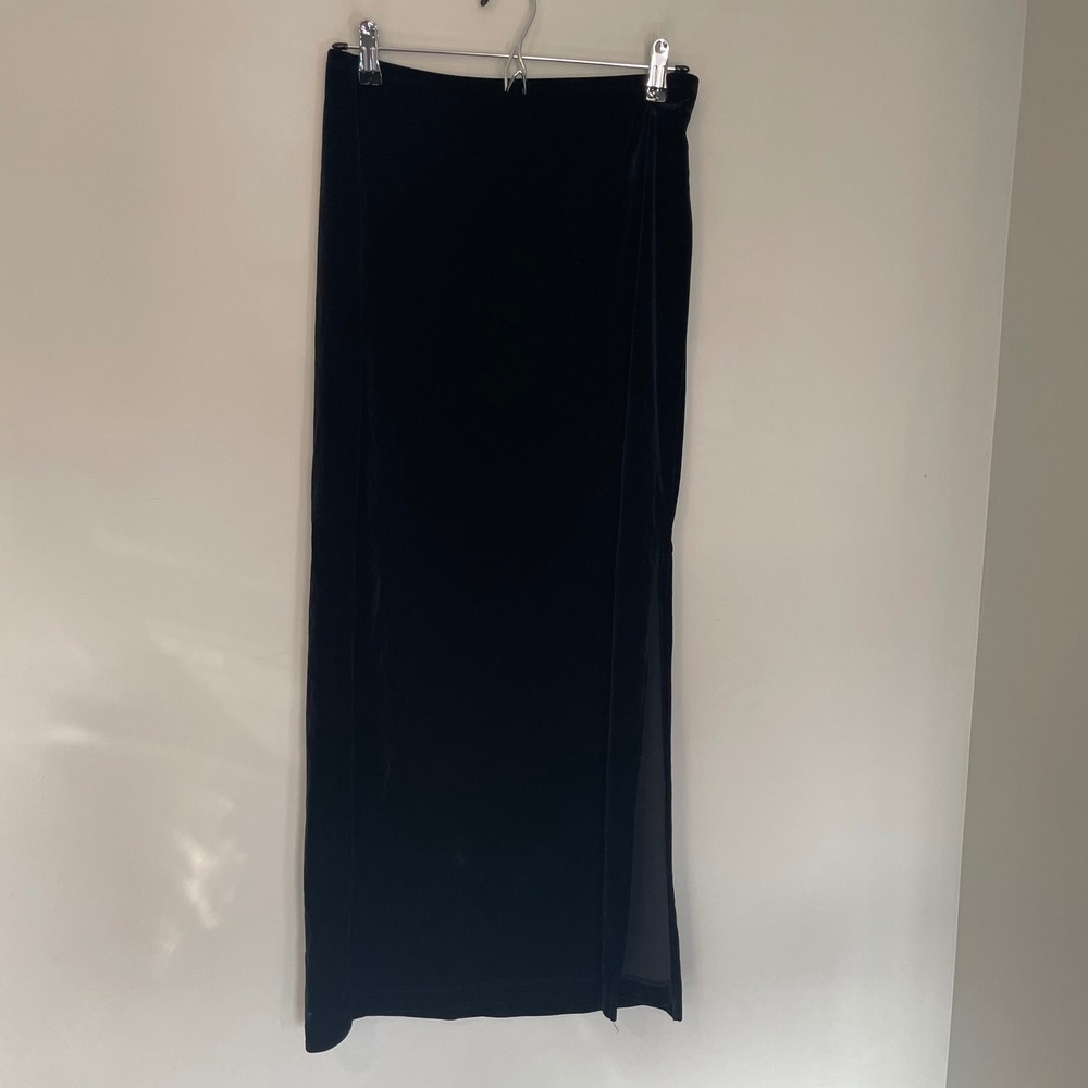 VTG My Michelle Black Velvet Maxi Skirt Side Slit Medium Y2K Witchy Whimsigoth - Picture 2 of 7